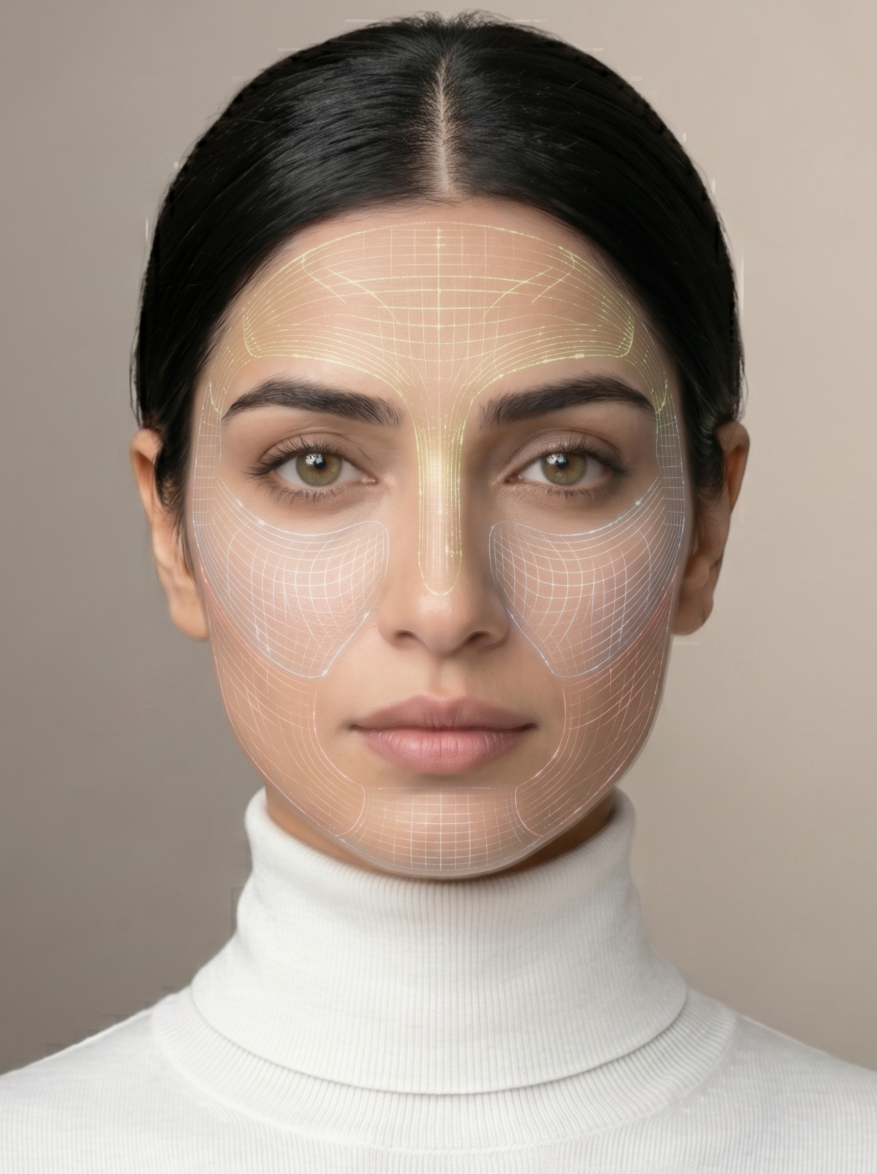 Skin analysis portrait with mapping grid